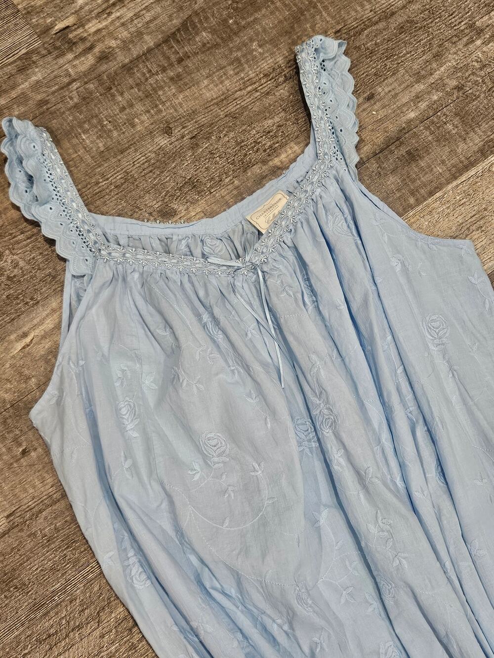 Charter club intimates 3x cottage midi nightgown blue lace delicate romantic